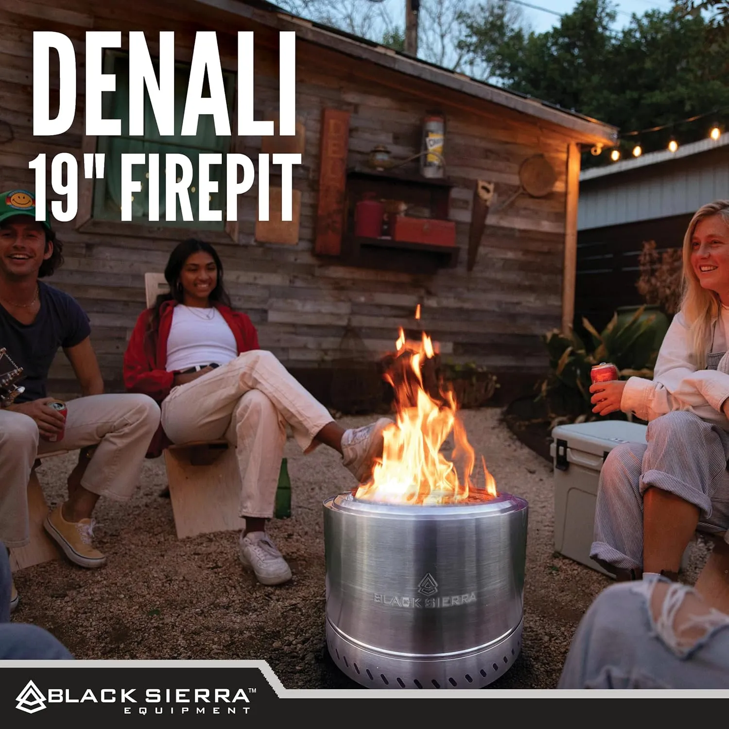Black Sierra Smokeless 19" Firepit, Outdoor Wood Burning Fire Pit for Patio, Deck- Stainless Steel, Includes Carry Bag and Removable Grate, Portable Design Perfect for Camping