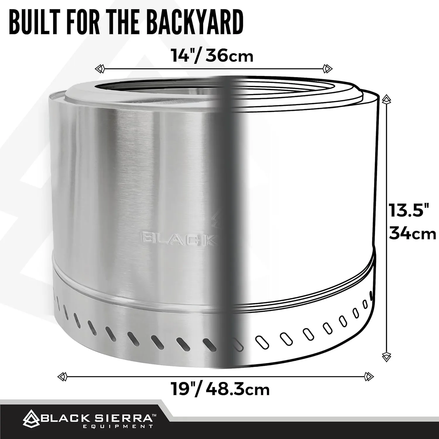 Black Sierra Smokeless 19" Firepit, Outdoor Wood Burning Fire Pit for Patio, Deck- Stainless Steel, Includes Carry Bag and Removable Grate, Portable Design Perfect for Camping
