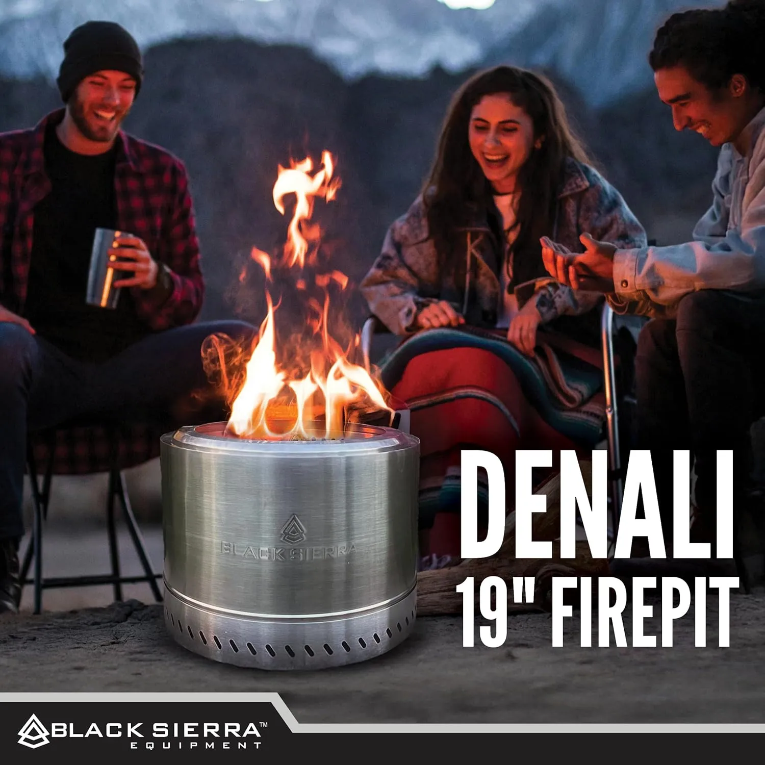 Black Sierra Smokeless 19" Firepit, Outdoor Wood Burning Fire Pit for Patio, Deck- Stainless Steel, Includes Carry Bag and Removable Grate, Portable Design Perfect for Camping