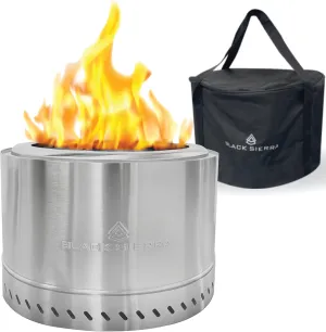 Black Sierra Smokeless 19" Firepit, Outdoor Wood Burning Fire Pit for Patio, Deck- Stainless Steel, Includes Carry Bag and Removable Grate, Portable Design Perfect for Camping