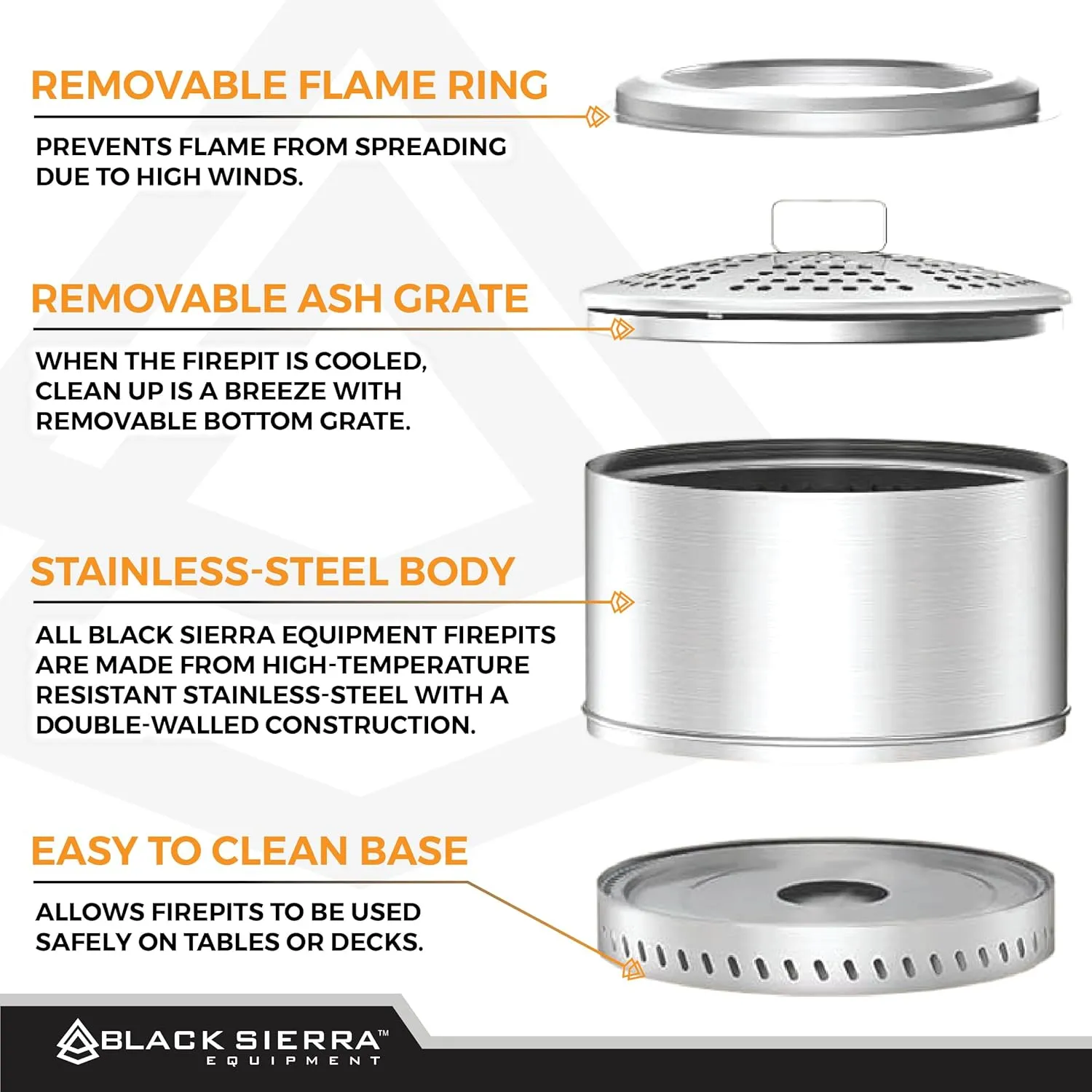 Black Sierra Smokeless 19" Firepit, Outdoor Wood Burning Fire Pit for Patio, Deck- Stainless Steel, Includes Carry Bag and Removable Grate, Portable Design Perfect for Camping