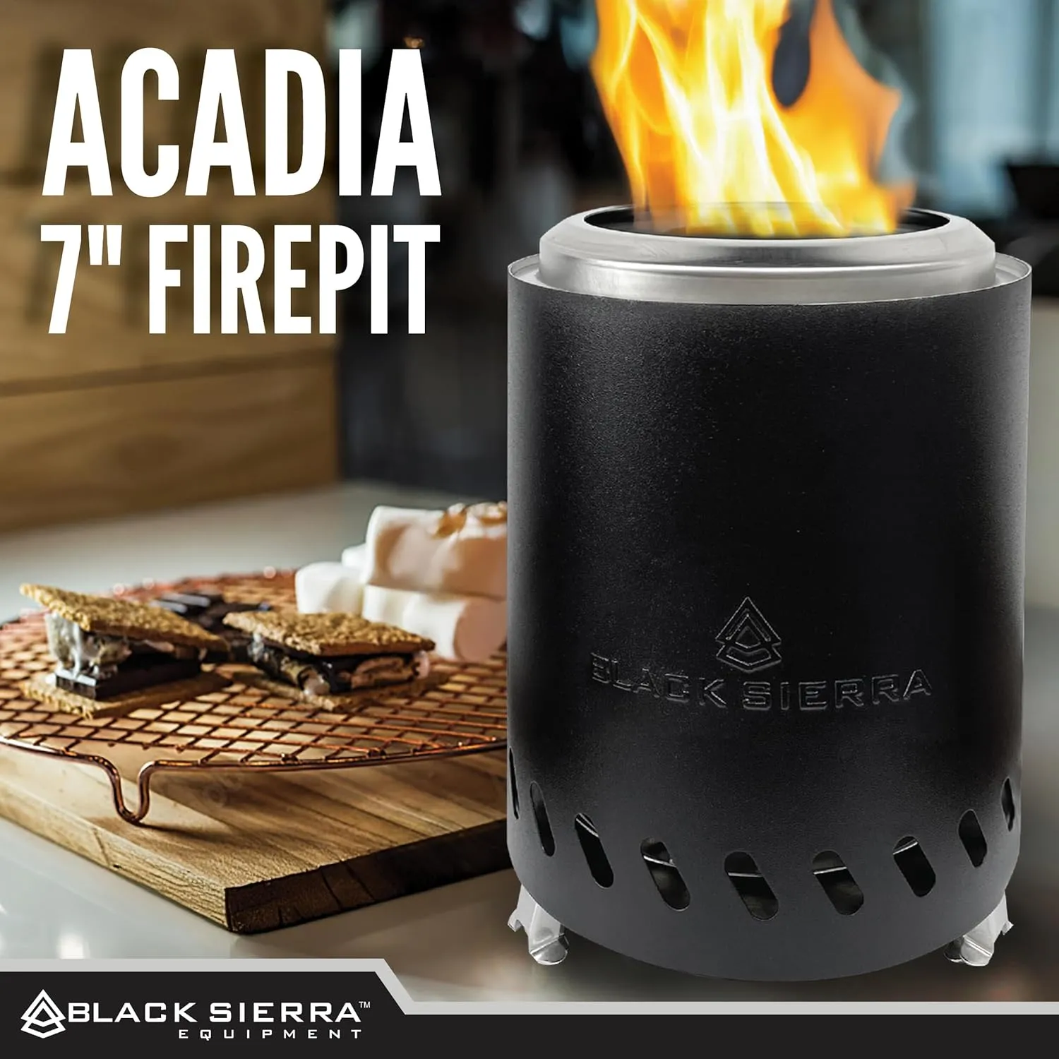 Black Sierra Tabletop Smokeless 7" Firepit, Mini Firepit Burns Wood Pellets, Stainless Steel for Camping, Outdoor & Patio, Wood Burning Portable Bonfire Perfect for Smore's