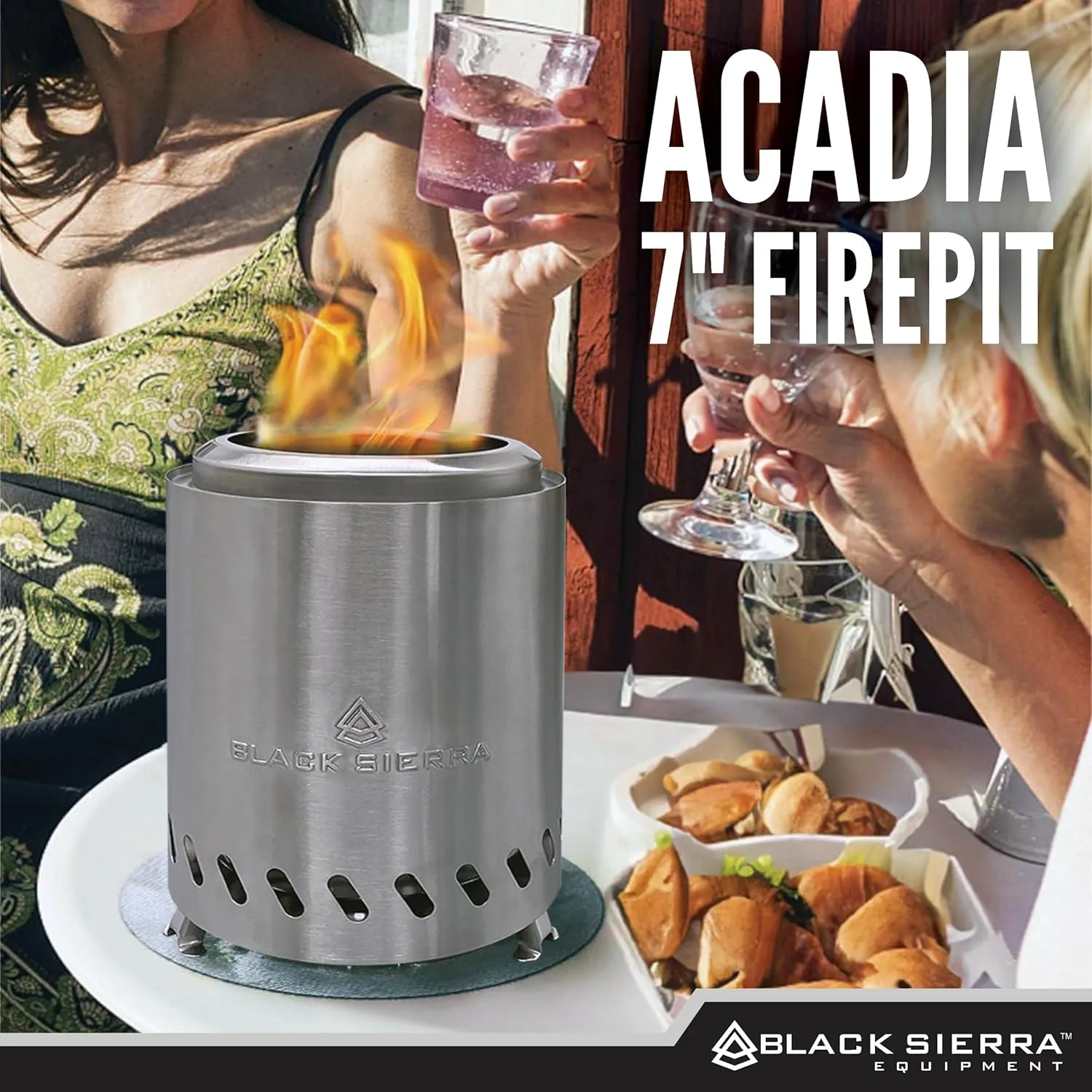 Black Sierra Tabletop Smokeless 7" Firepit, Mini Firepit Burns Wood Pellets, Stainless Steel for Camping, Outdoor & Patio, Wood Burning Portable Bonfire Perfect for Smore's