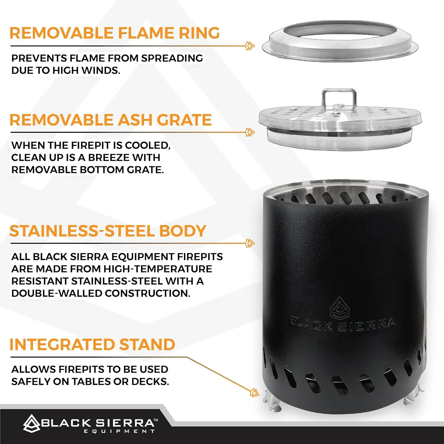 Black Sierra Tabletop Smokeless 7" Firepit, Mini Firepit Burns Wood Pellets, Stainless Steel for Camping, Outdoor & Patio, Wood Burning Portable Bonfire Perfect for Smore's