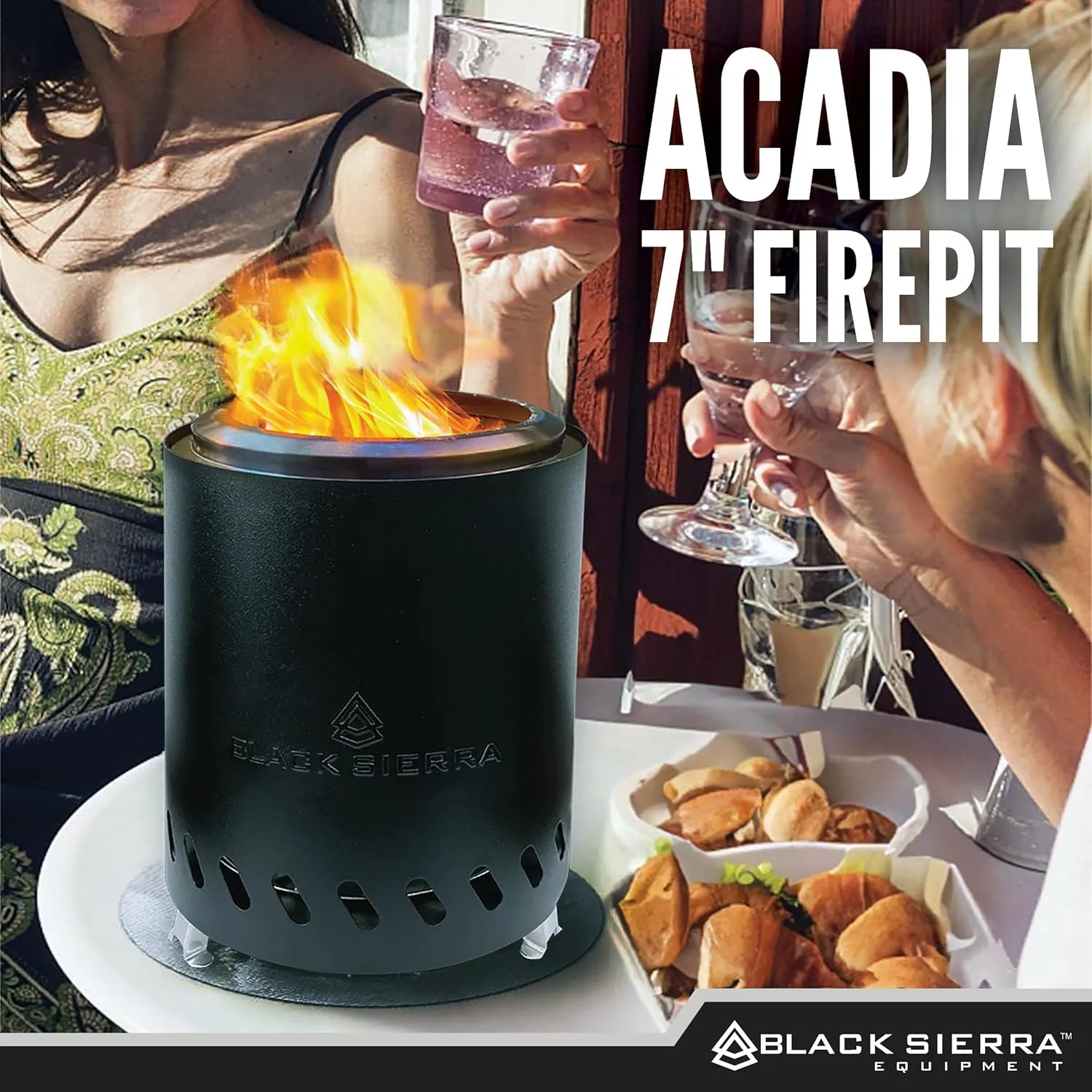Black Sierra Tabletop Smokeless 7" Firepit, Mini Firepit Burns Wood Pellets, Stainless Steel for Camping, Outdoor & Patio, Wood Burning Portable Bonfire Perfect for Smore's