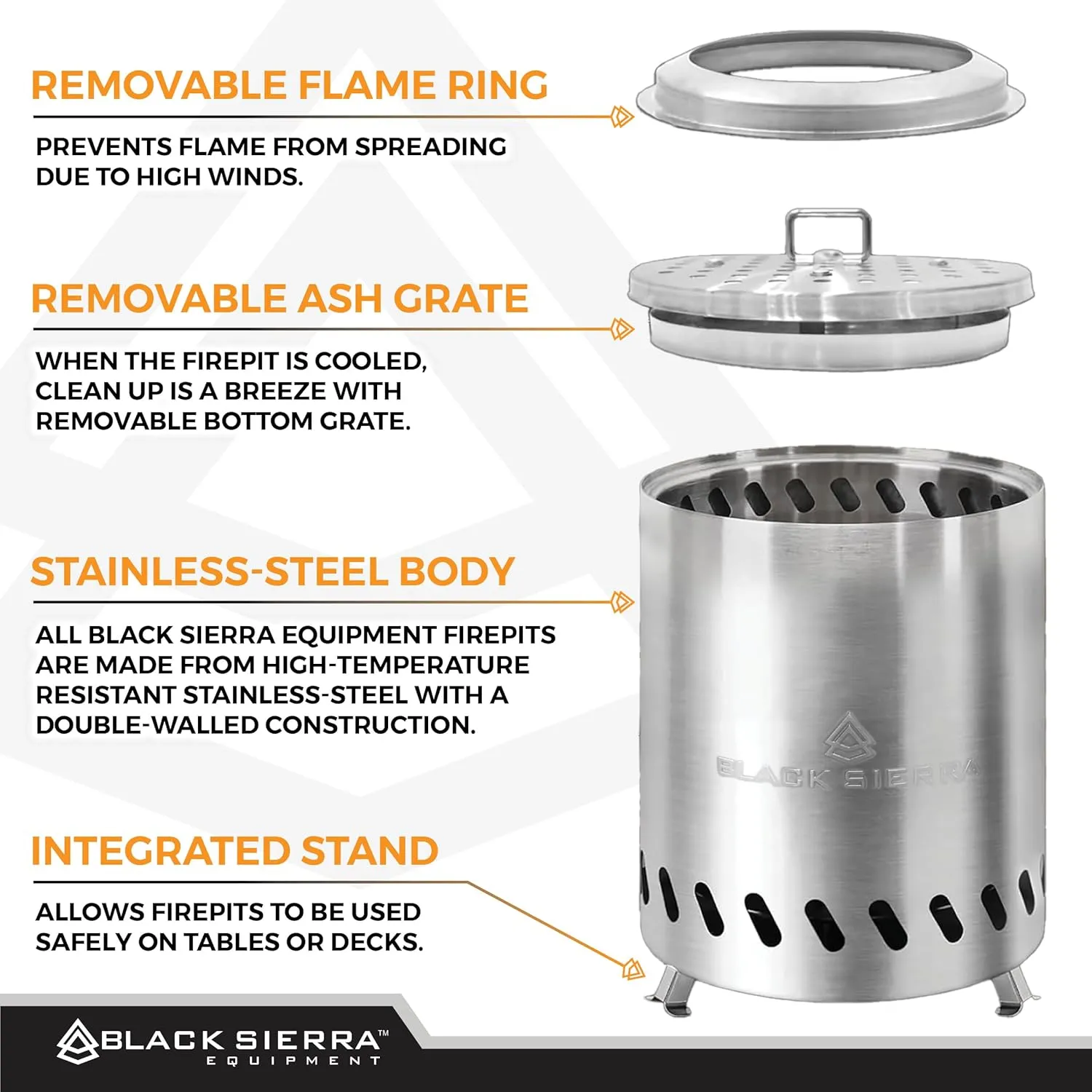 Black Sierra Tabletop Smokeless 7" Firepit, Mini Firepit Burns Wood Pellets, Stainless Steel for Camping, Outdoor & Patio, Wood Burning Portable Bonfire Perfect for Smore's