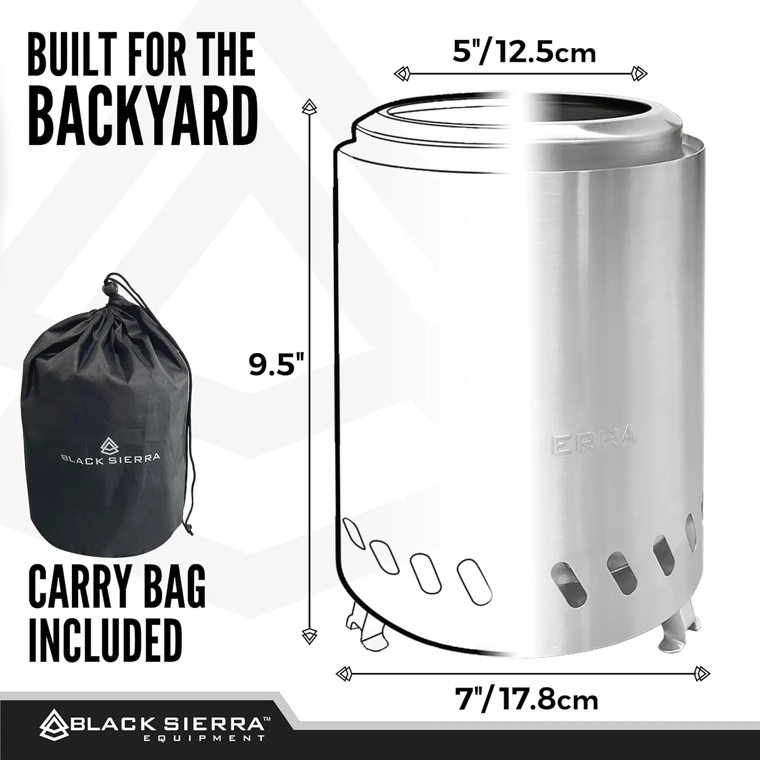 Black Sierra Tabletop Smokeless 7" Firepit, Mini Firepit Burns Wood Pellets, Stainless Steel for Camping, Outdoor & Patio, Wood Burning Portable Bonfire Perfect for Smore's