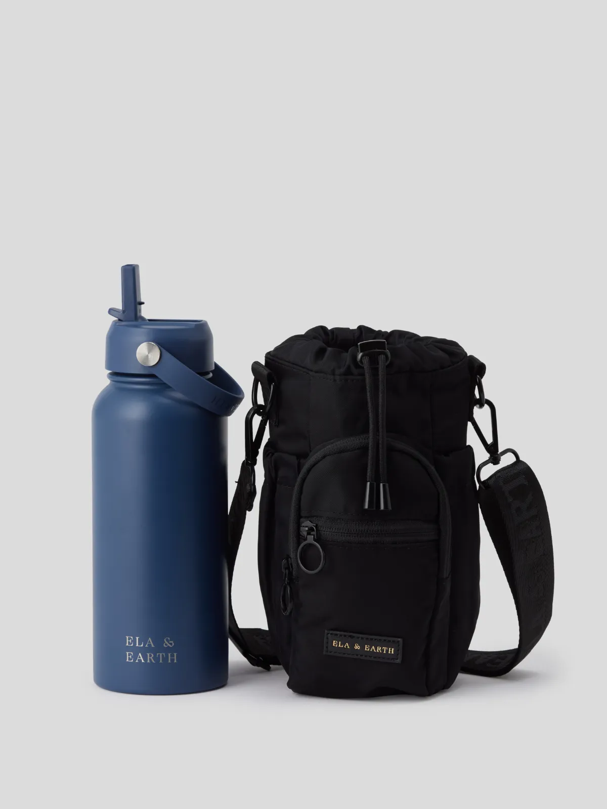 Black - Water Bottle Bag & 1 Litre Water Bottle Set