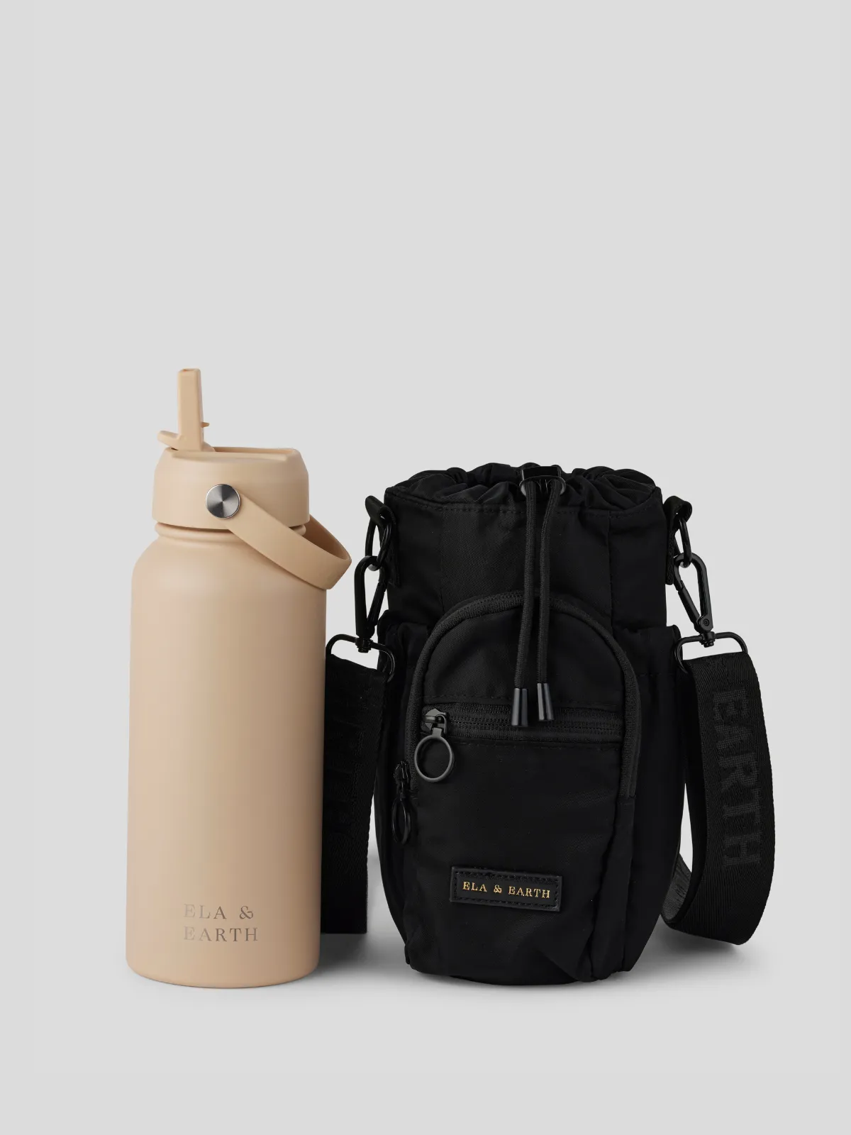 Black - Water Bottle Bag & 1 Litre Water Bottle Set