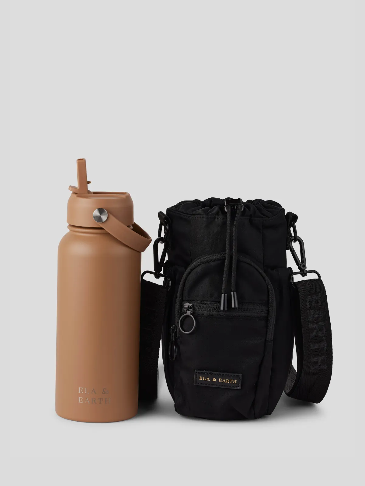 Black - Water Bottle Bag & 1 Litre Water Bottle Set
