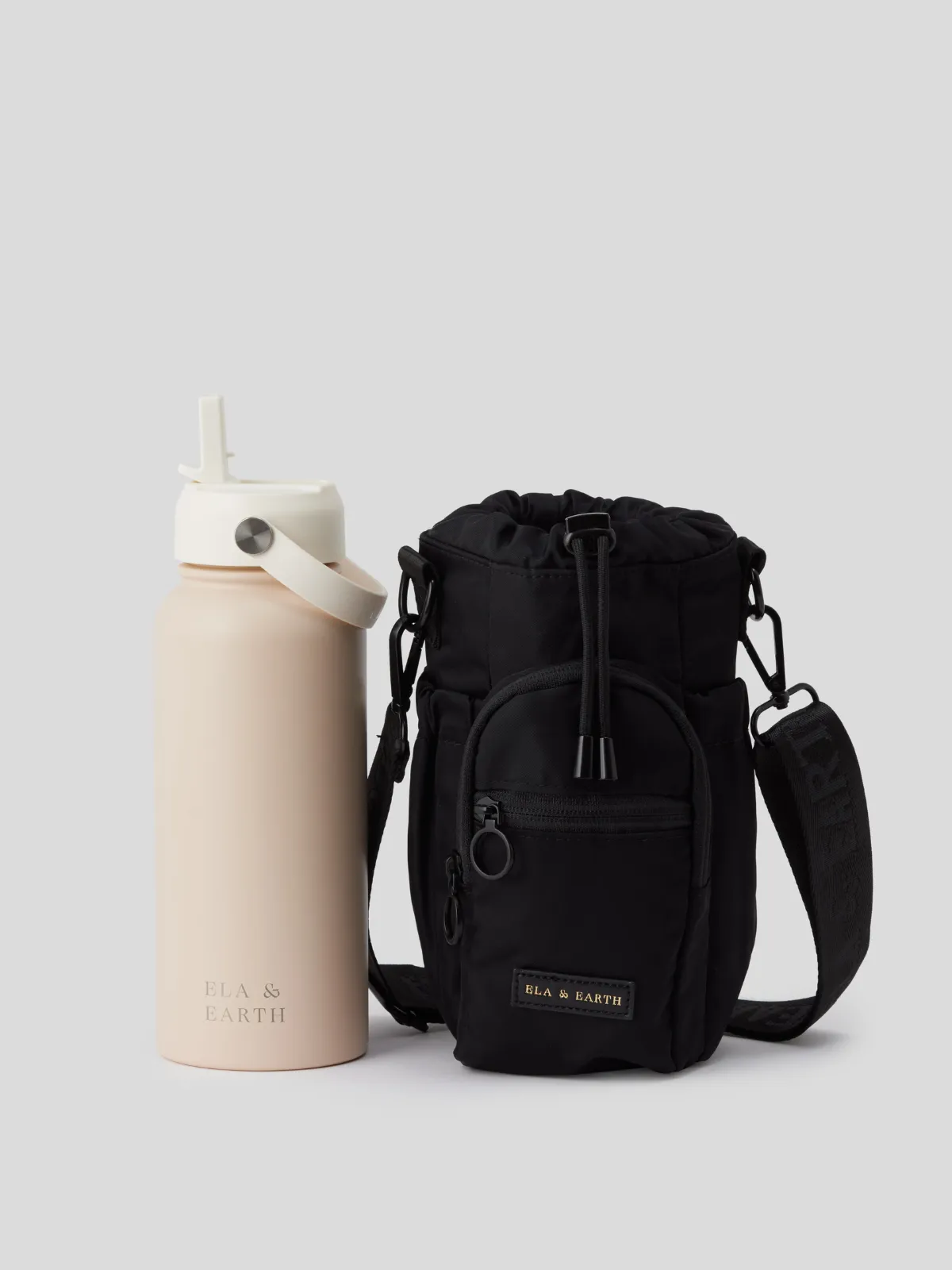 Black - Water Bottle Bag & 1 Litre Water Bottle Set