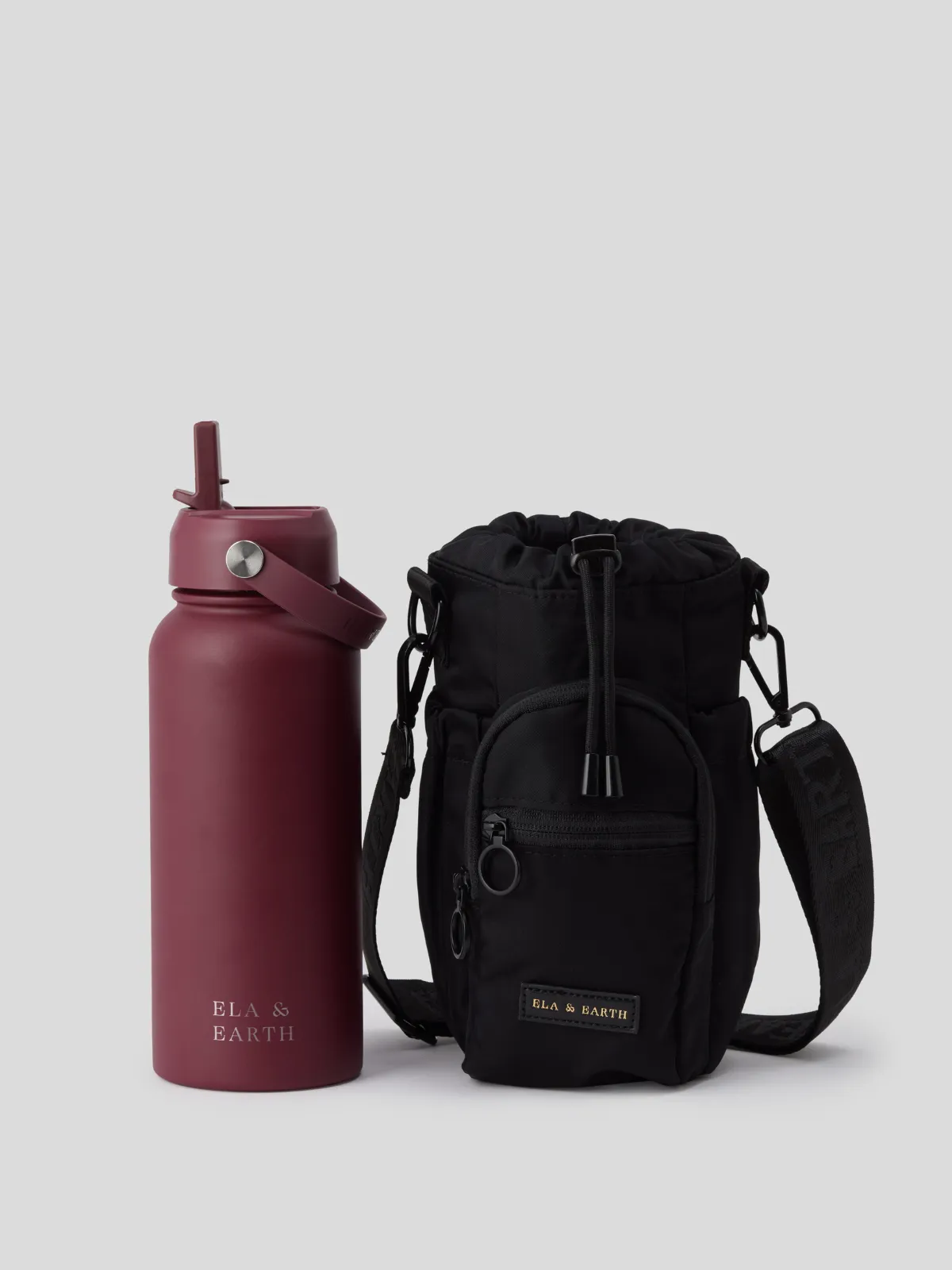 Black - Water Bottle Bag & 1 Litre Water Bottle Set