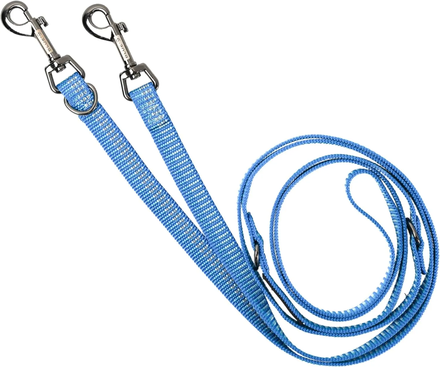 Blue-9 Reflective Multi-Function Dog Leash, Double Attachment Adjustable Lead for Obedience Training and Running, 6 Feet, Made in The USA, Small/Medium, Blue