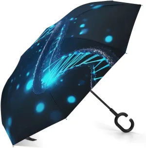 Blue DNA Structure Inverted Umbrella Windproof Reverse Umbrella for Rain, Sun UV Protection Upside Down Umbrellas, Portable Compact Travel Umbrellas, Auto Open Close, For Car Backpack