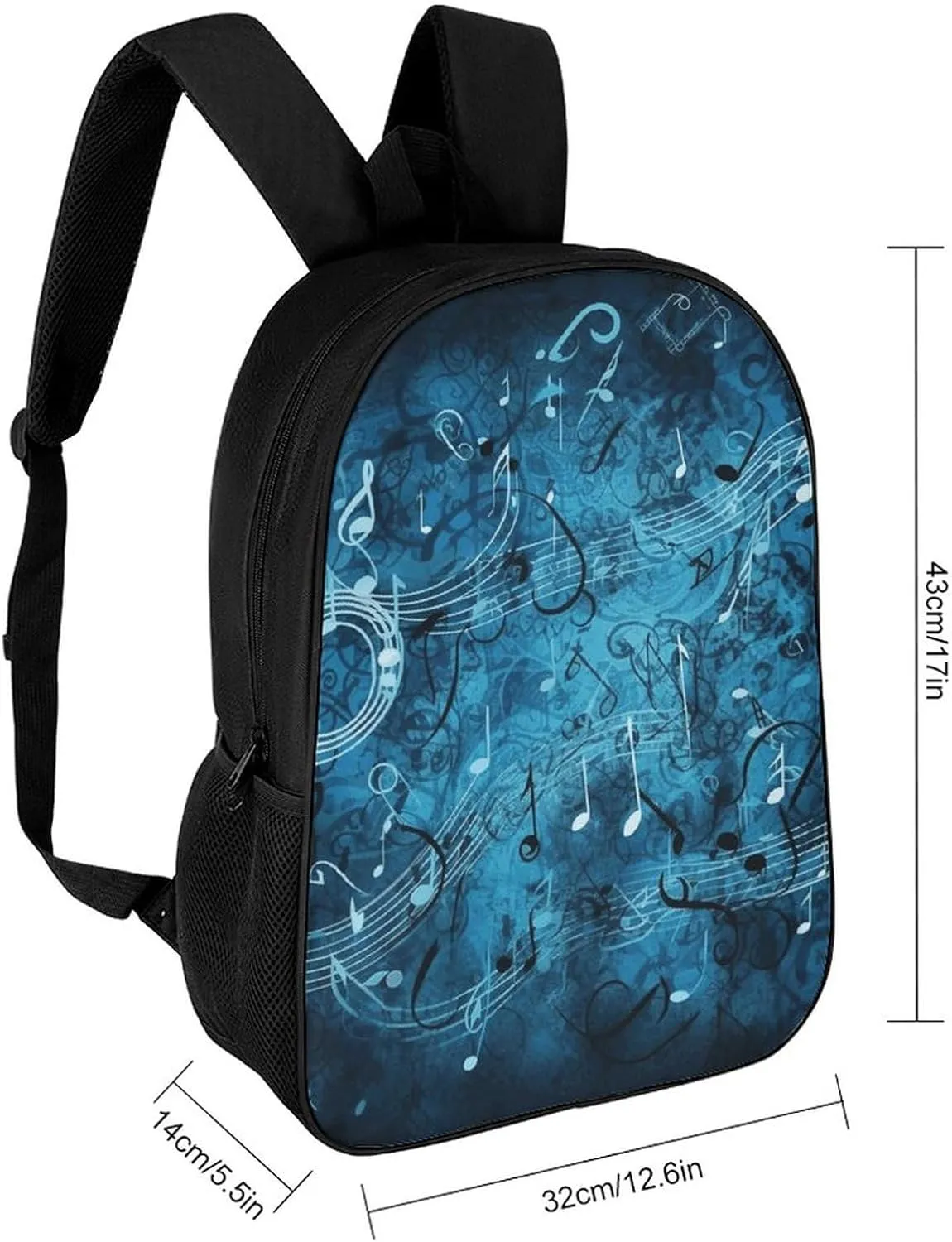 Blue Musical Notes Backpack, Laptop Backpack for Men, 17 Inch Travel Hiking Daypack, Casual Backpack