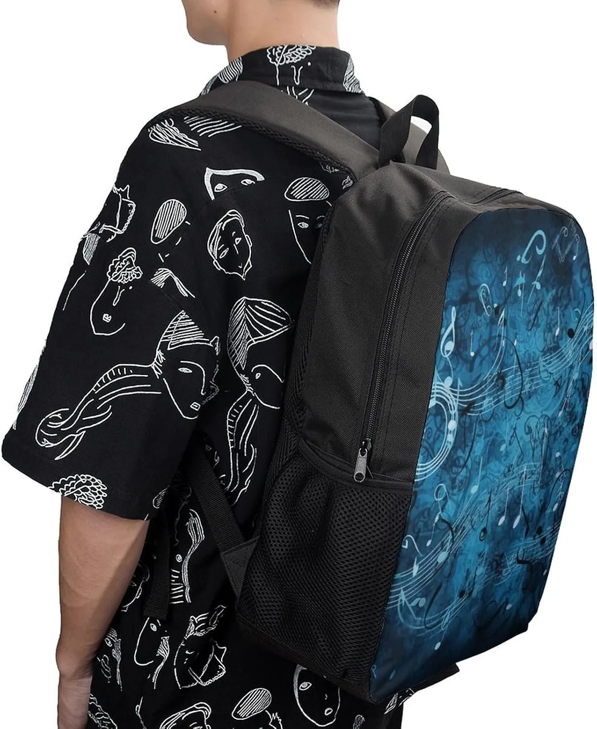 Blue Musical Notes Backpack, Laptop Backpack for Men, 17 Inch Travel Hiking Daypack, Casual Backpack