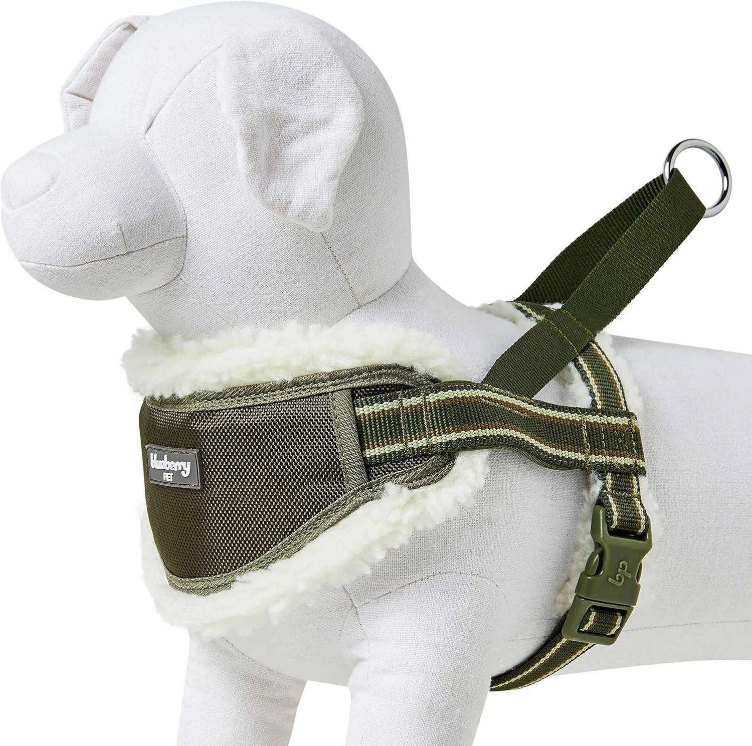 Blueberry Pet Soft & Comfy Multi-Colored Stripe Fleece Padded Chest Dog Harness, Chest Girth 16.5" - 21", Olive Green, Small, Adjustable No Pull Training Harness for Dogs