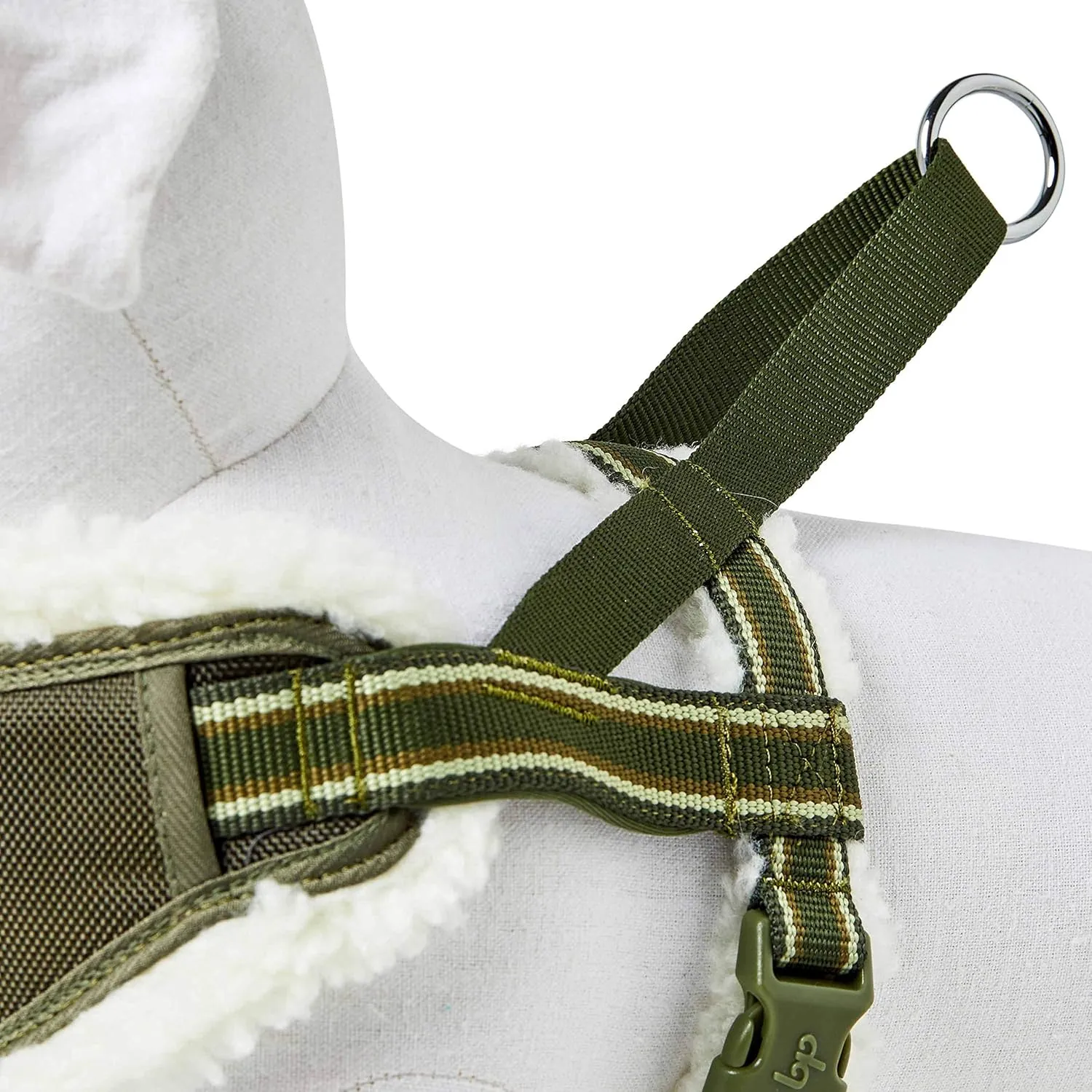 Blueberry Pet Soft & Comfy Multi-Colored Stripe Fleece Padded Chest Dog Harness, Chest Girth 16.5" - 21", Olive Green, Small, Adjustable No Pull Training Harness for Dogs