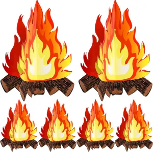 Boao 6 Set 16 x 13 Inch Fake Fire Fake Flame Camping Decoration 3D Cardboard Campfire Centerpiece Artificial Flames Campfire Party Decoration or Camp Bachelorette Thanksgiving Christmas Party