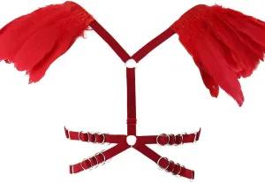 Body CAGE Women's Feathers Body Harness Bra Gothic Punk Epaulette Burning Man Festival Rave Wing Bralette Adjustable