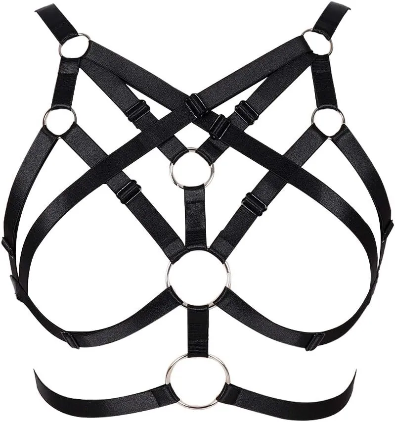 Body Harness for Women Bra Lingerie cage Top Punk Plus Size Chest Strap Belt Stretchy Fabric Festival Rave Adjustable