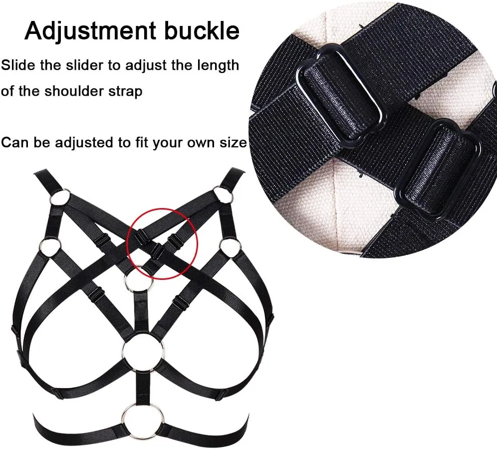 Body Harness for Women Bra Lingerie cage Top Punk Plus Size Chest Strap Belt Stretchy Fabric Festival Rave Adjustable