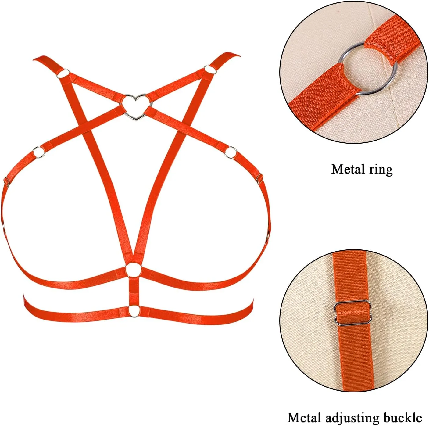 Body Harness Plus Size Pentagram Heart-Shaped Tops Full Cage Hollow Out Bra Women Punk Goth Festival Rave Clothing