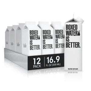 Boxed Water 16.9 oz. (12 Pack) – Purified Drinking Water in 92% Plant- Based Boxes – 100% Recyclable, BPA-Free, Refillable/Reusable Cartons – More Sustainable than Plastic Bottled Water