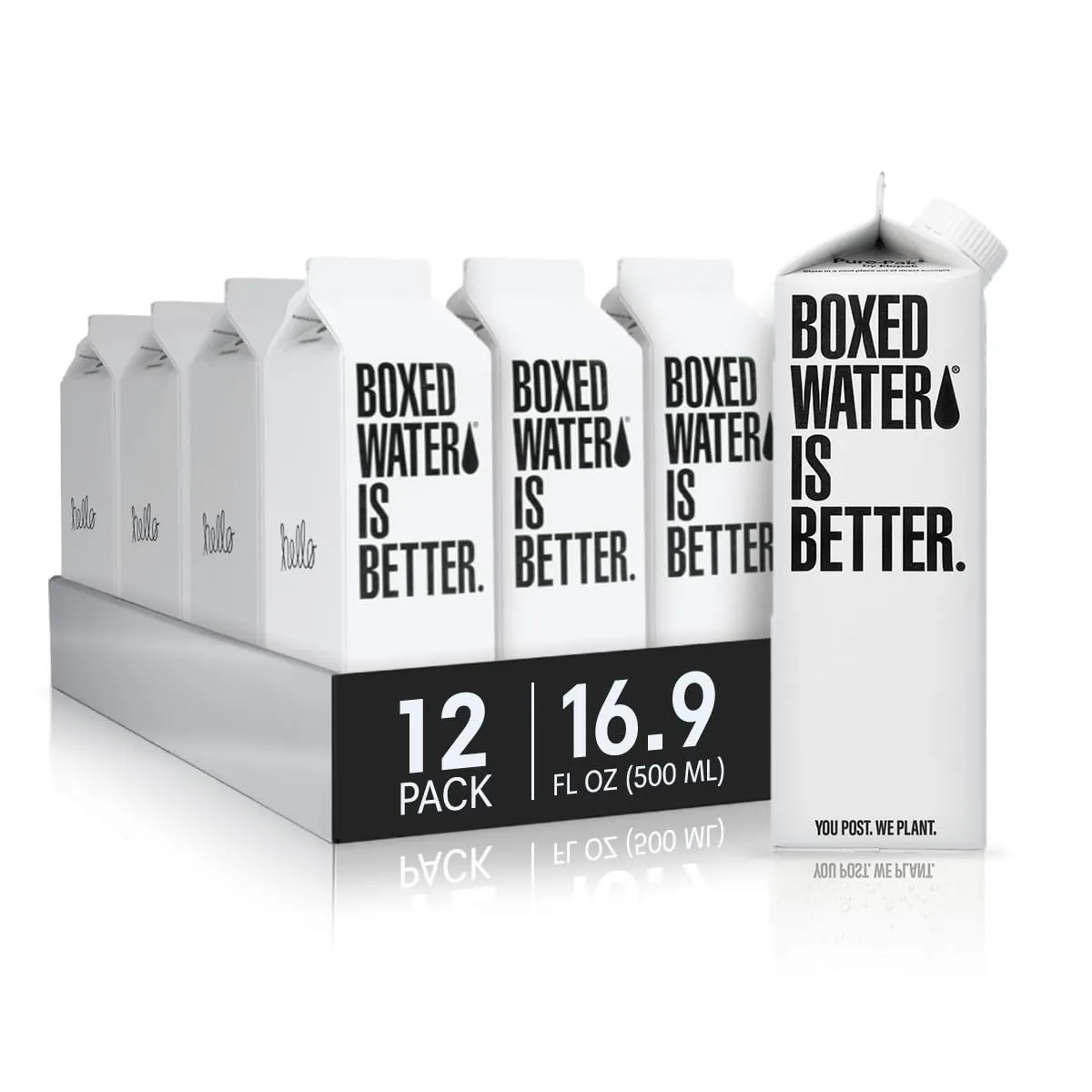Boxed Water 16.9 oz. (12 Pack) – Purified Drinking Water in 92% Plant- Based Boxes – 100% Recyclable, BPA-Free, Refillable/Reusable Cartons – More Sustainable than Plastic Bottled Water