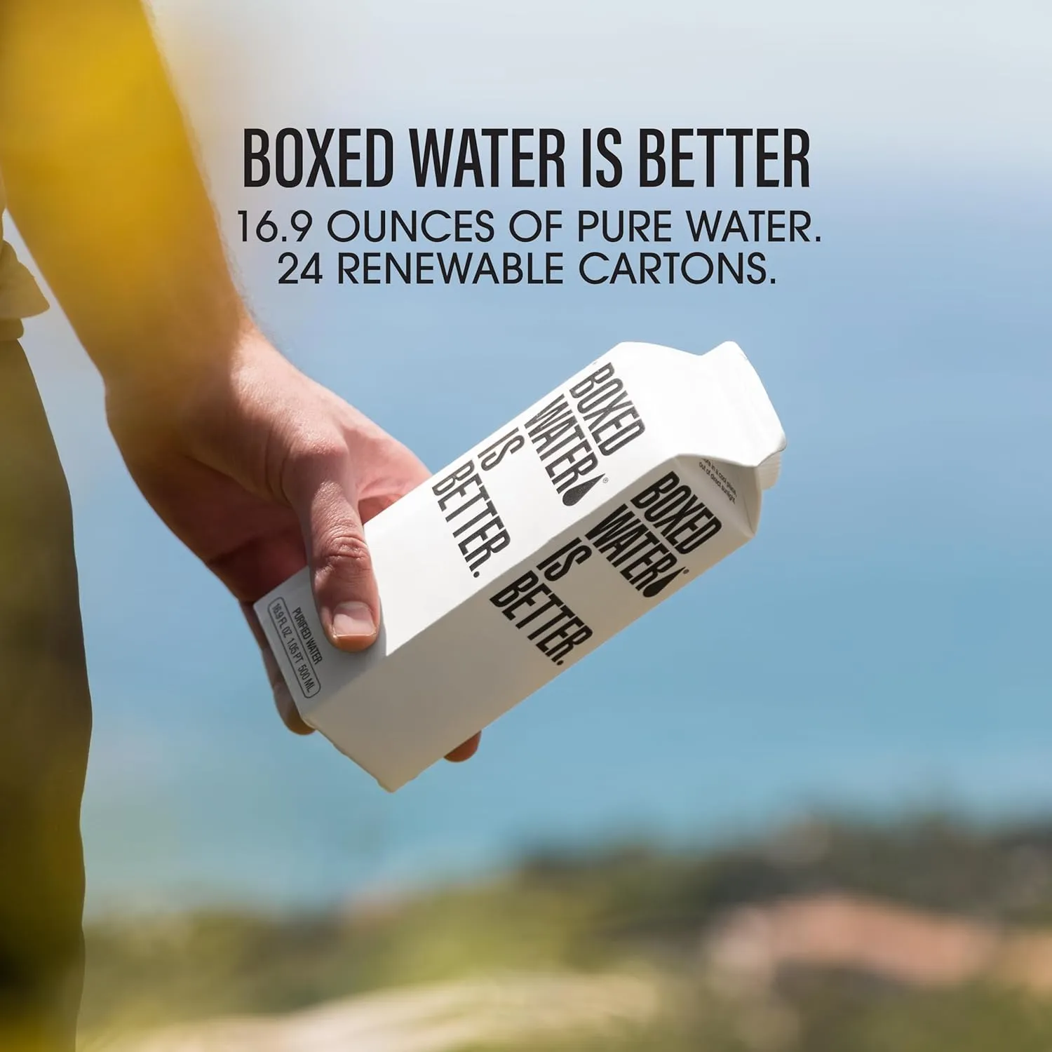 Boxed Water 16.9 oz. (24 Pack) – Purified Drinking Water in 92% Plant- Based Boxes – 100% Recyclable, BPA-Free, Refillable/Reusable Cartons – More Sustainable than Plastic Bottled Water
