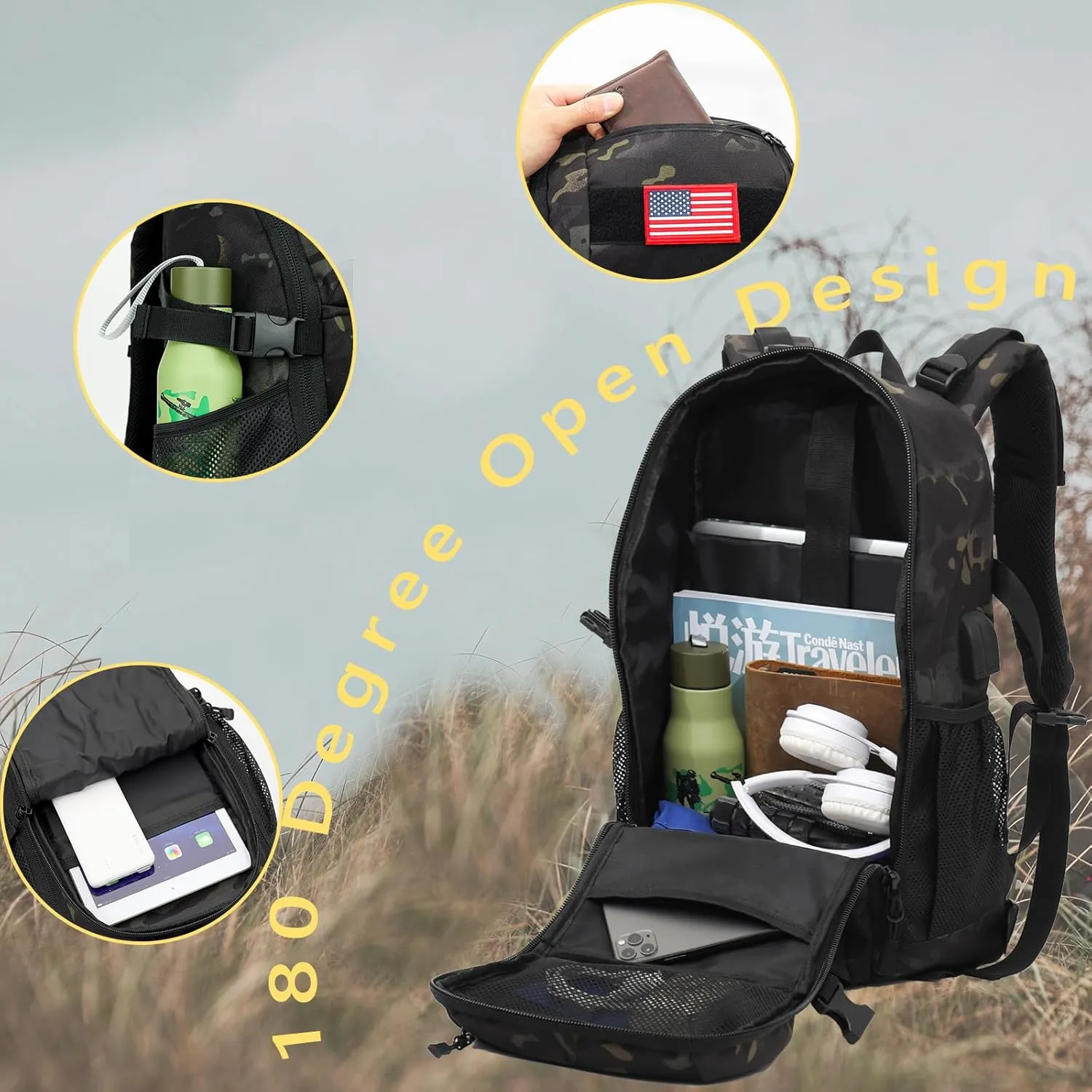 Boys Backpack for School,Military Teen Boys Backpack with USB Charging Pot,Camo Backpack Men 30L