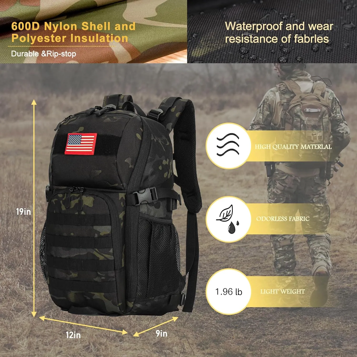 Boys Backpack for School,Military Teen Boys Backpack with USB Charging Pot,Camo Backpack Men 30L