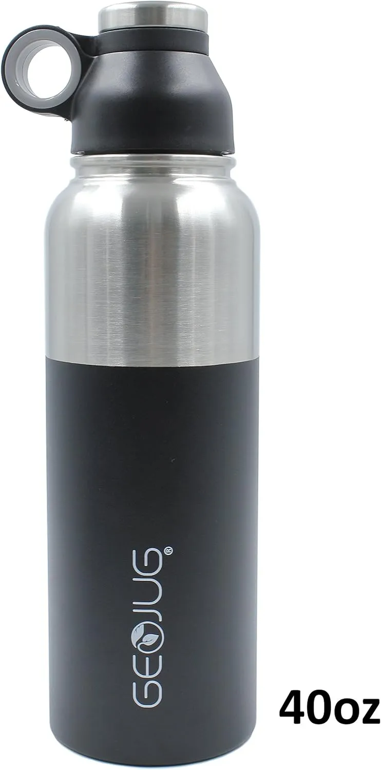 Brentwood GeoJug Stainless Steel Vacuum Insulated Water Bottle, Wide Mouth with BPA Free Cap