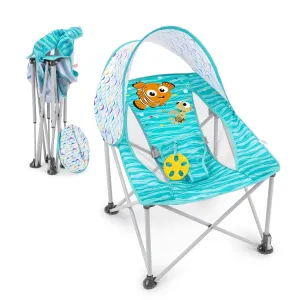 Bright Starts Disney Finding Nemo Pop 'N Chill Travel Seat, Indoor/Outdoor Use, Infant Seat with UPF 50  Canopy, Blue, Ages 0-6 Months