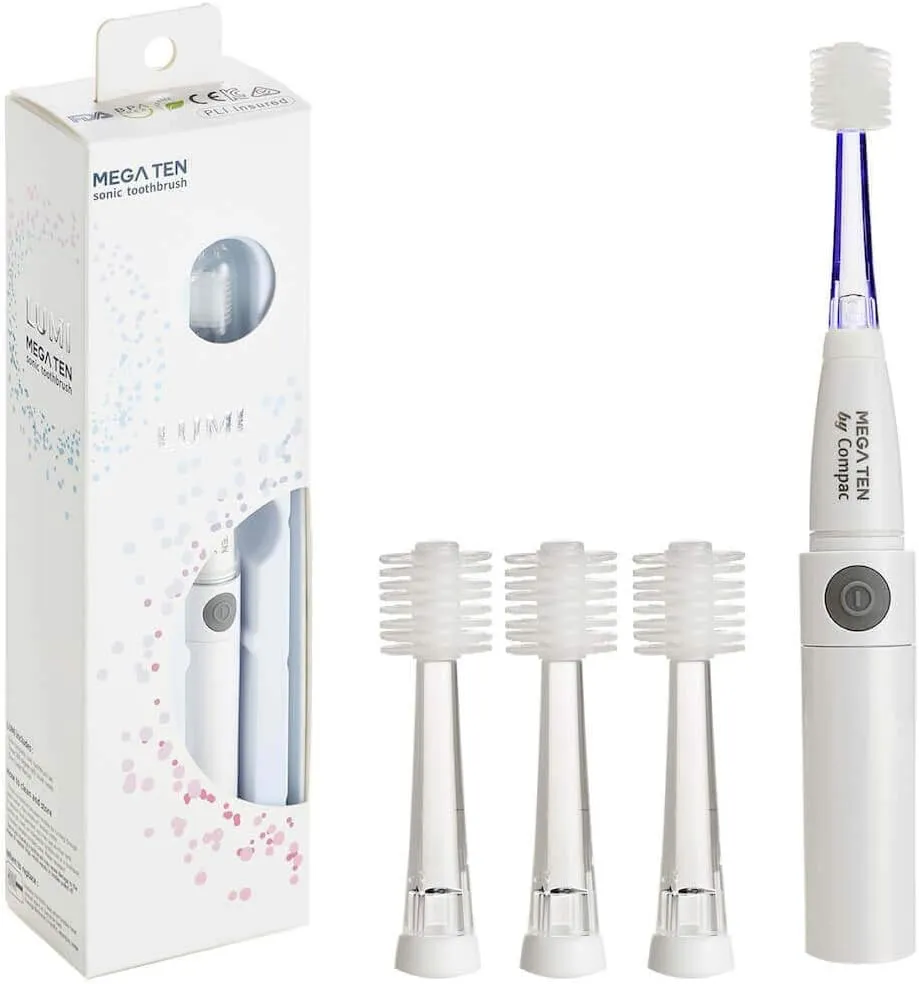 Brilliant Lumi 360 Round Head Travel Sonic Electric Toothbrush for Adults - Tooth Brush with LED Microfiber Bristles Gentle Sonic Technology for a Smile, Vibrating Toothbrush, 4 Brush Heads
