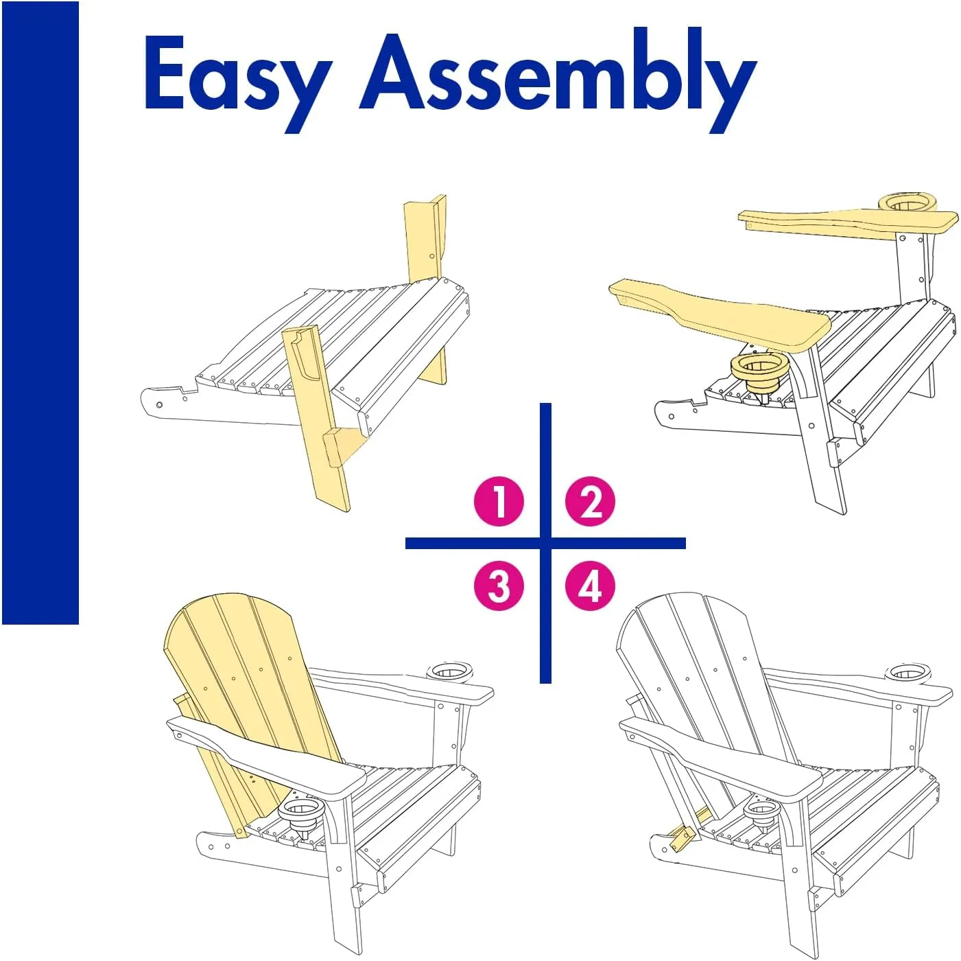 BRIOPAWS Folding Adirondack Chair with Adjustable Backrest & Ottoman, All-Weather HDPE Outdoor Chairs w/Cup Holders & Retractable Footrest for Poolside, Fire Pit, Campfire, Deck, Black