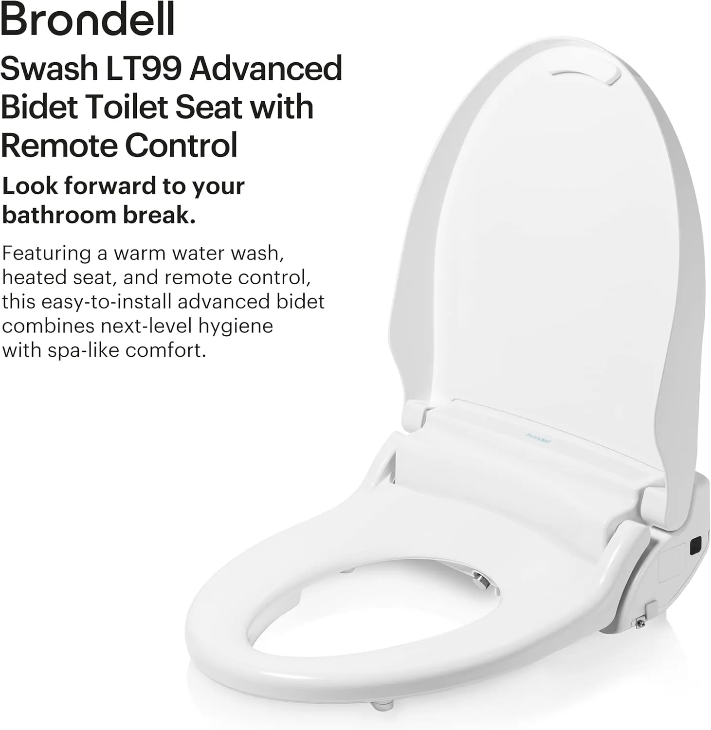 Brondell Swash Electronic Bidet Toilet Seat LT99, Fits Elongated Toilets, White – Lite-Touch Remote, Warm Water Wash, Strong Wash Mode, Stainless-Steel Nozzle, Saved User Settings & Easy Installation