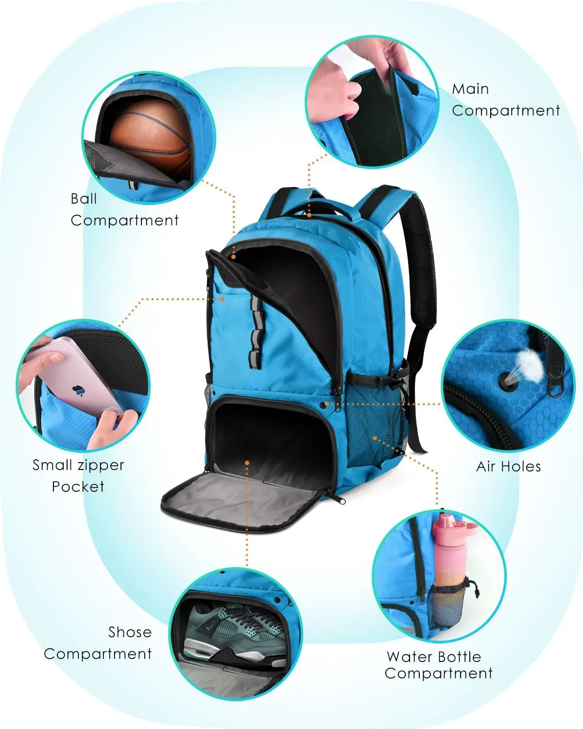 BROTOU Basketball Backpack, Large Basketball Bag with Shoes and Ball Compartment, Soccer Backpacks for Basketball/Volleyball