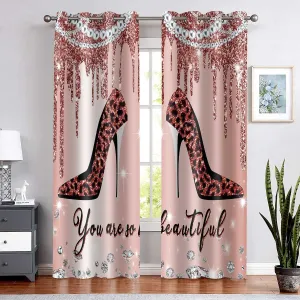 BSPPTI Women Curtains for Bedroom, High Heels Rose Gold Drips Room Darkening Thermal Insulated Blackout Curtains Window Drapes for Bedroom, 42"x 84", 2 Panels, CLZYSP364
