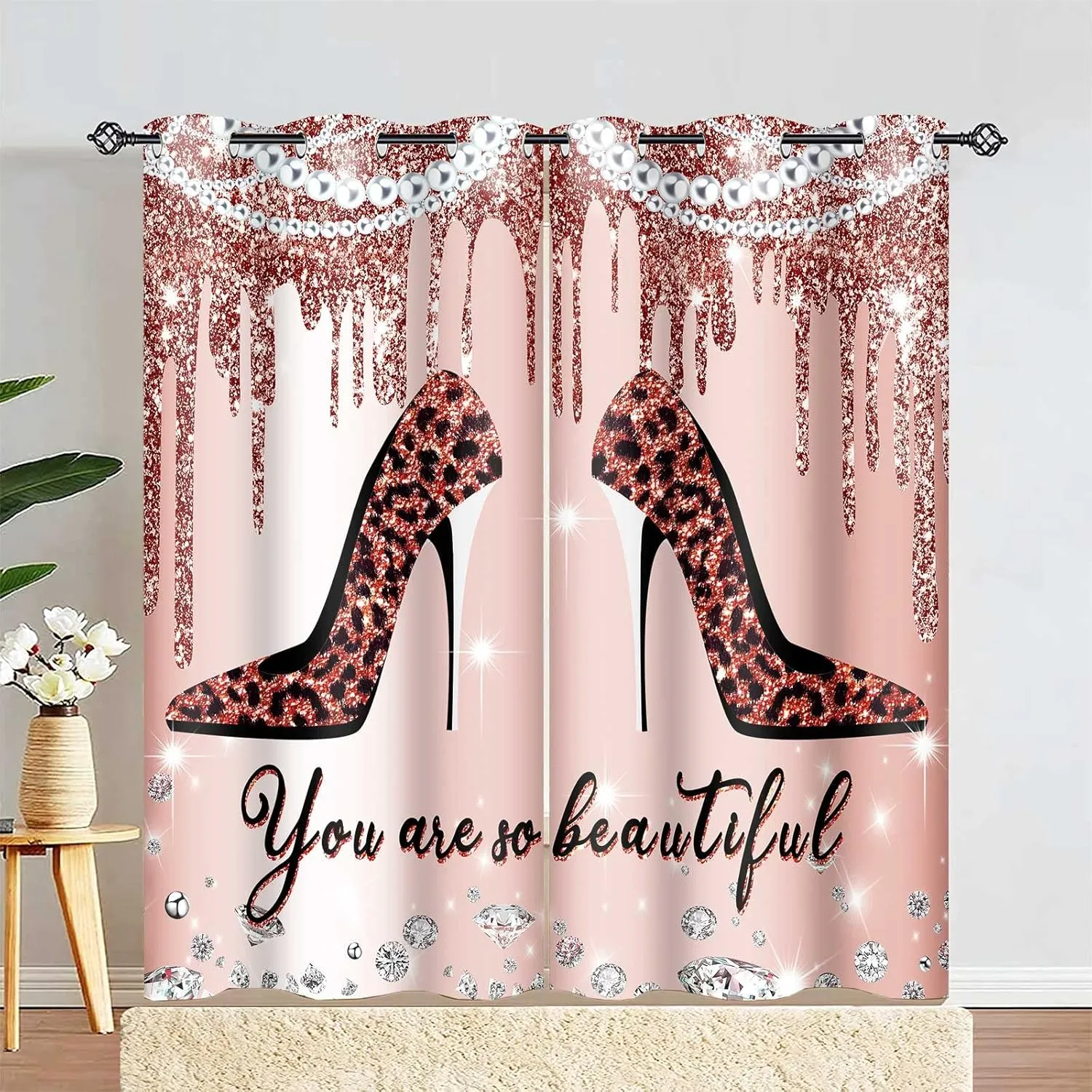 BSPPTI Women Curtains for Bedroom, High Heels Rose Gold Drips Room Darkening Thermal Insulated Blackout Curtains Window Drapes for Bedroom, 42"x 84", 2 Panels, CLZYSP364
