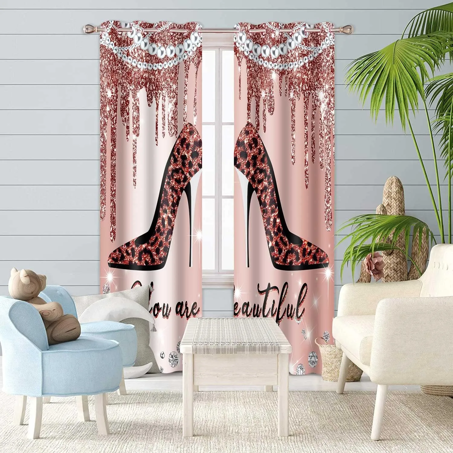 BSPPTI Women Curtains for Bedroom, High Heels Rose Gold Drips Room Darkening Thermal Insulated Blackout Curtains Window Drapes for Bedroom, 42"x 84", 2 Panels, CLZYSP364