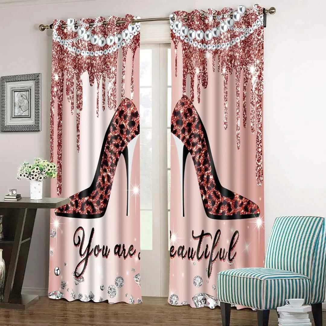 BSPPTI Women Curtains for Bedroom, High Heels Rose Gold Drips Room Darkening Thermal Insulated Blackout Curtains Window Drapes for Bedroom, 42"x 84", 2 Panels, CLZYSP364