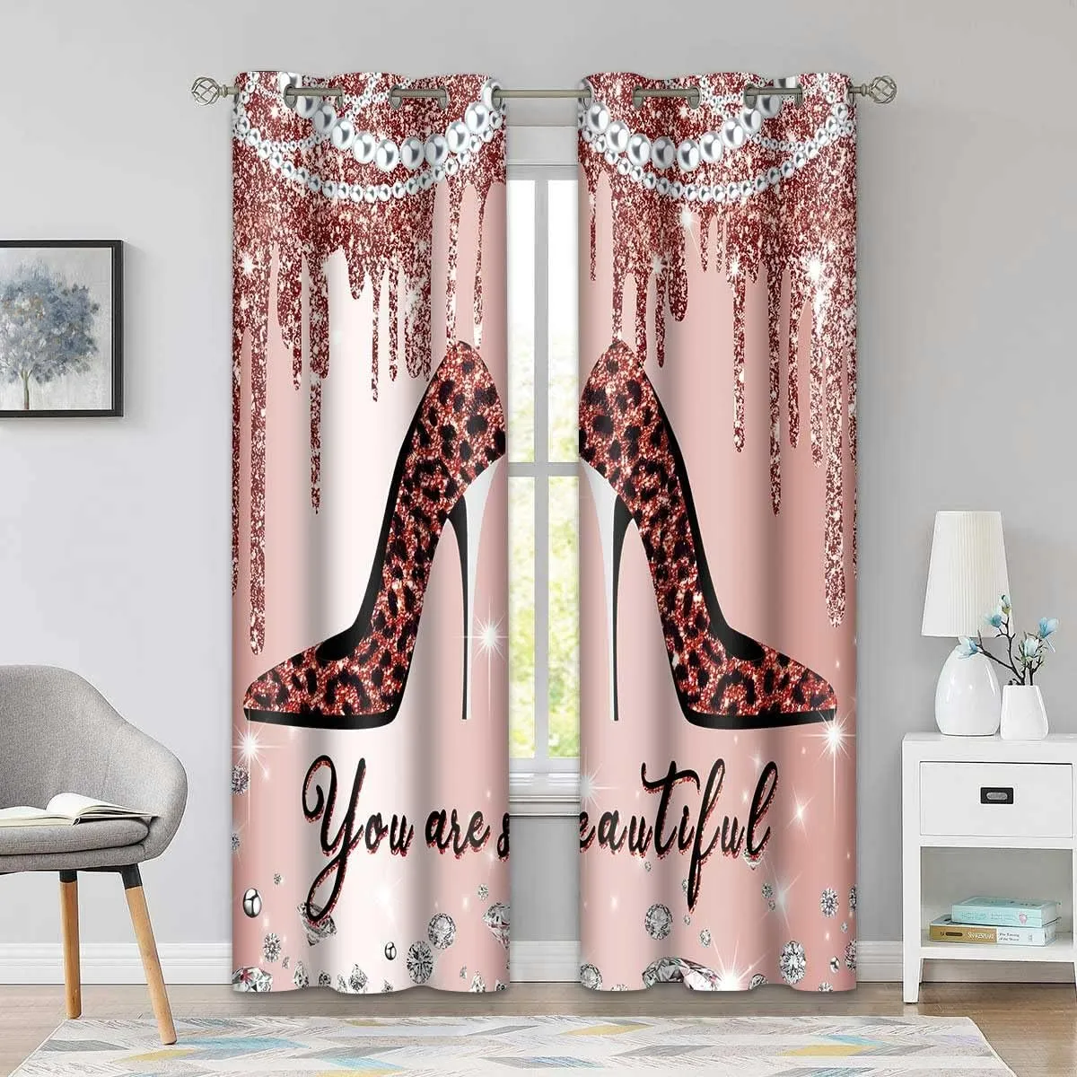 BSPPTI Women Curtains for Bedroom, High Heels Rose Gold Drips Room Darkening Thermal Insulated Blackout Curtains Window Drapes for Bedroom, 42"x 84", 2 Panels, CLZYSP364