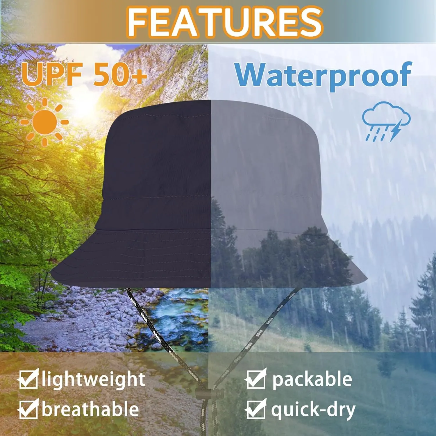 Bucket Sun Hat for Women&Man, UPF50 /Lightweight/Quick-Dry/Waterproof Fishing Hat for Fishing/Camping/Gardening