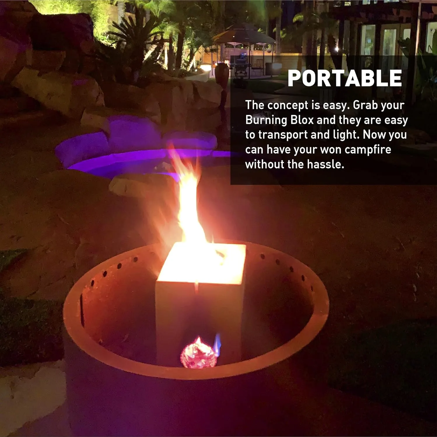 Burning BLOX Campfire Bonfire Firewood – Easy Light – Easy Clean-Up – Great for Camping, Beach and Cooking – Burns from Inside Out – 8” x 8” X 8” – Burns 2 Hours - Bonus 2 Fatwood Starters – Qty 2