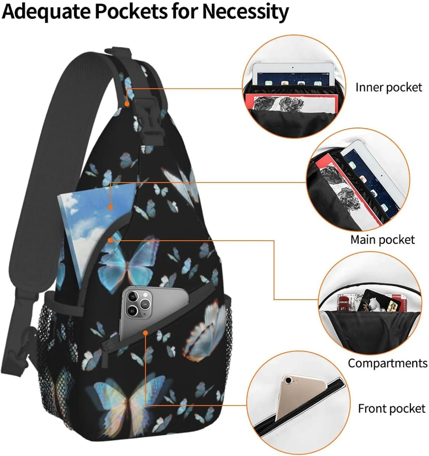 Butterfly Shoulder Bag Womens Sling Backpack Daypack Casual Backpack Hiking Bag Cute Backpack Bag