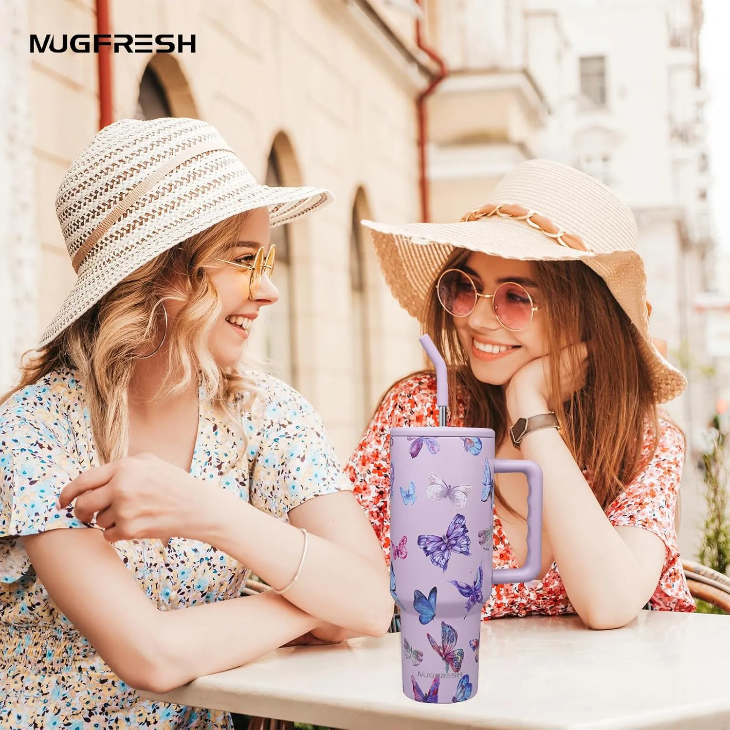 Butterfly Tumbler, Butterfly Gifts for Women 40 oz Insulated Tumbler with Handle and Straw Cup Holder Friendly Travel Mug Stainless Steel Water Bottle