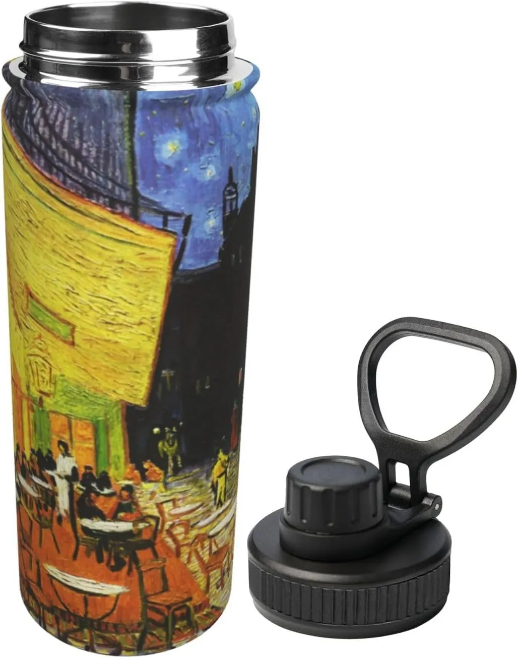 Cafe Terrace at Night 18 OZ Insulated Stainless Steel Bottles, Sports Water Tumbler with Lid Unisex Insulated Water Cup for Outdoor Sports Hiking Cycling﻿