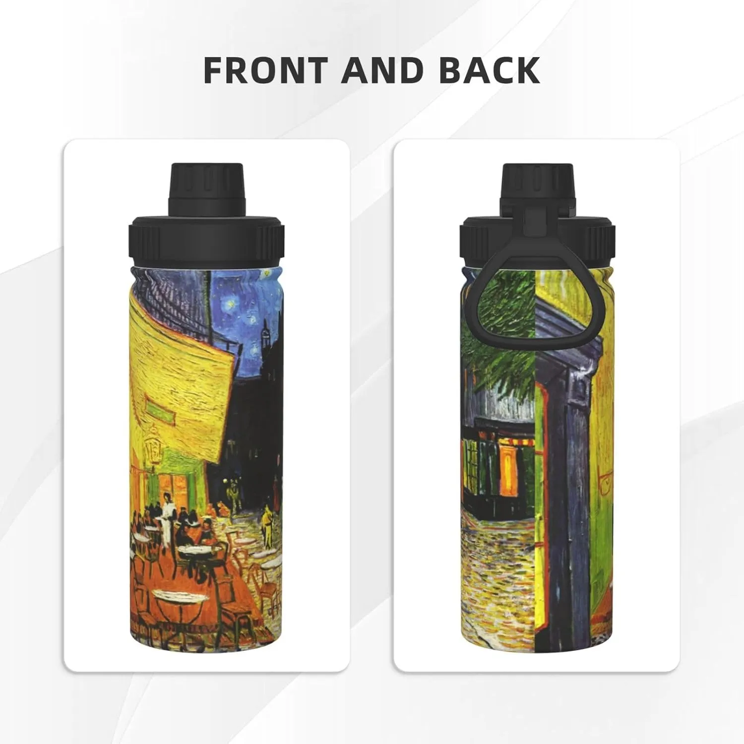 Cafe Terrace at Night 18 OZ Insulated Stainless Steel Bottles, Sports Water Tumbler with Lid Unisex Insulated Water Cup for Outdoor Sports Hiking Cycling﻿