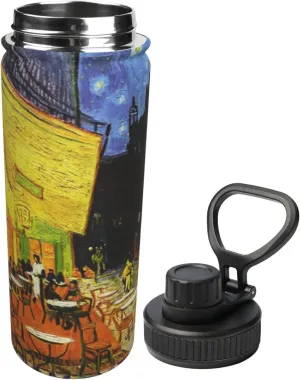 Cafe Terrace at Night 18 OZ Insulated Stainless Steel Bottles, Sports Water Tumbler with Lid Unisex Insulated Water Cup for Outdoor Sports Hiking Cycling﻿